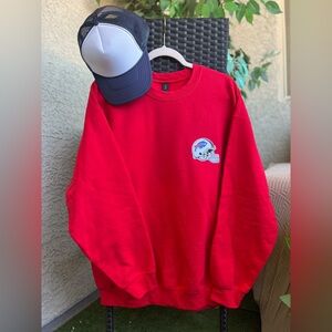 Red Crewneck Sweater, red Buffalo Bills patchwork crewneck